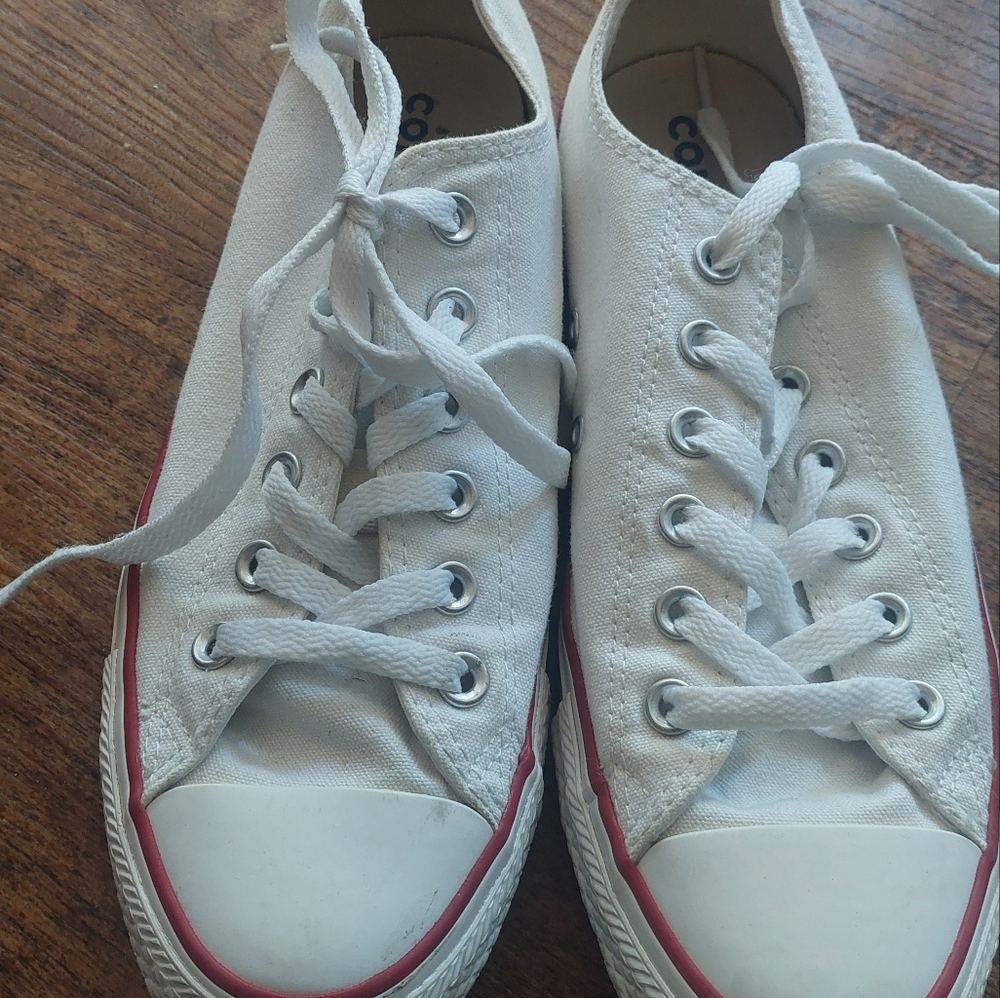 White Canvas Sneakers with Red Trim